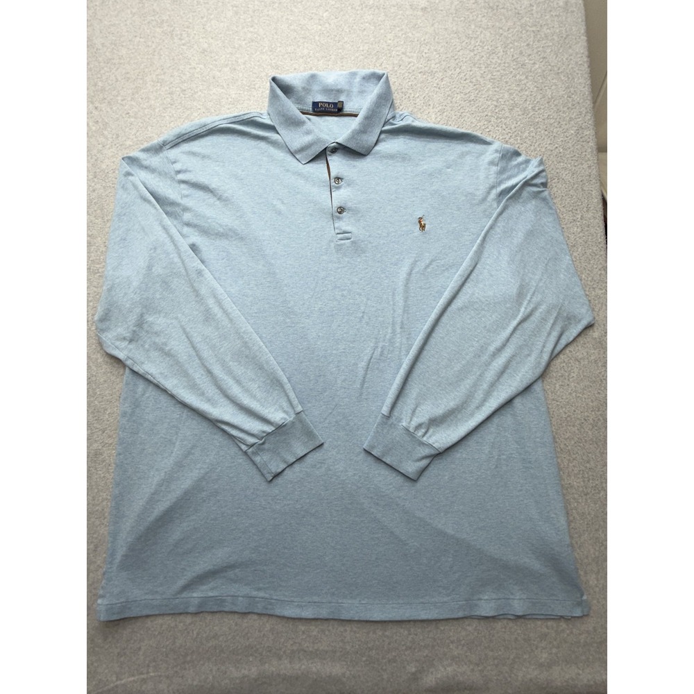 Polo Ralph Lauren Polo Shirt Mens Big 3XLT Blue Cotton Pony Logo Long Sleeve